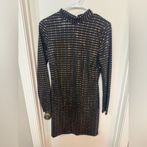 Elegant Black and Gold Striped Dress